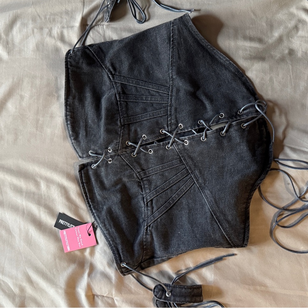 PrettyLittleThing Black Lace-Up Tank Top - Picture 9 of 9